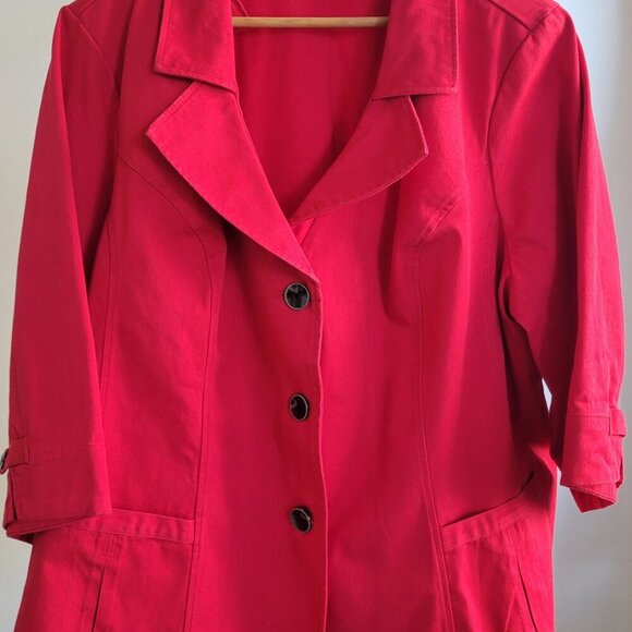 Denim &Company Dressy Red ¾ Sleeve Front Button Jacket (Size: 3X) - Picture 5 of 14